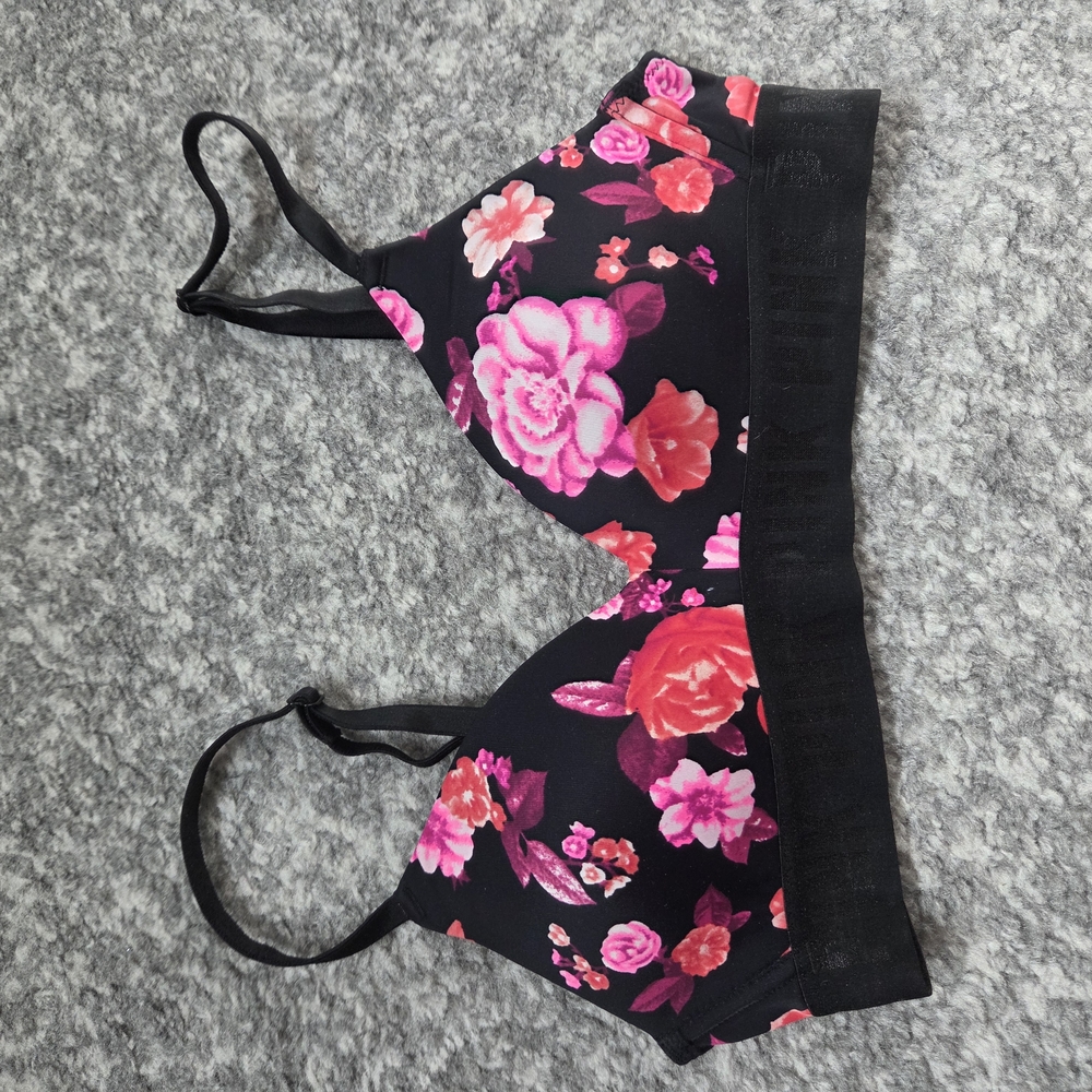 PINK Victoria's Secret Floral Black Bra with Underwire
